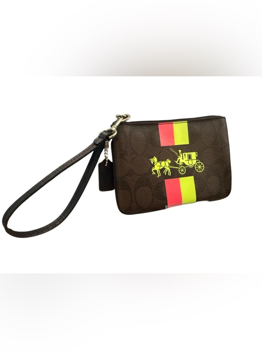 Coach Y2K Heritage Neon Stripe Leather Wristlet